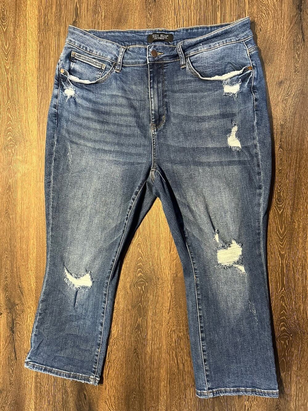 Judy Blue Los Angeles Womens 20W Cropped Flare Jeans Denim Side Slit Hem Stretch